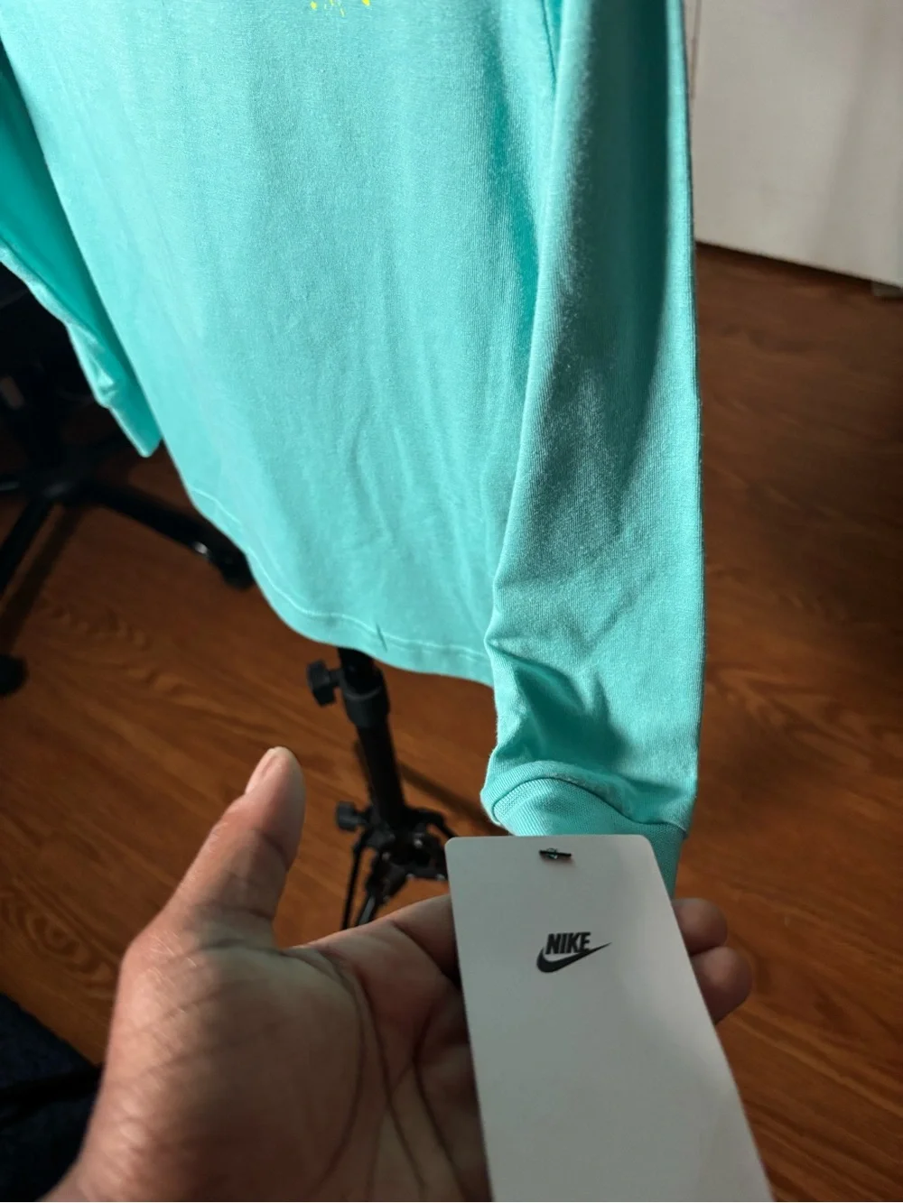 Nike Teal Long-Sleeve Graphic Tee with Multicolor Swoosh